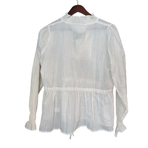 EMERSON FRY NWT INDIA COLLECTION Lucybella Top White Lurex Gold Stripes Sz M/L - Picture 7 of 11